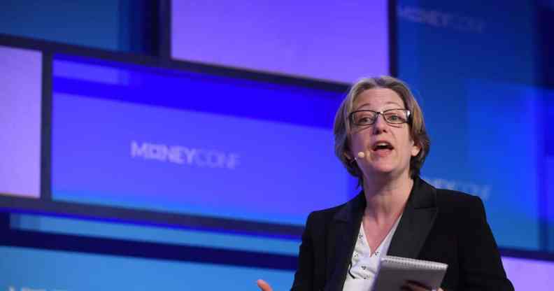 Helen Joyce speaking at MoneyConf in 2018 at the RDS Arena in Dublin.