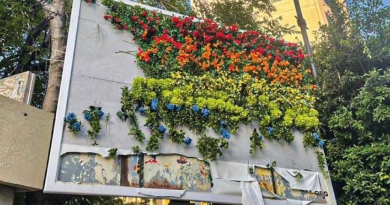 A billboard celebrating Pride in Beirut vandalised