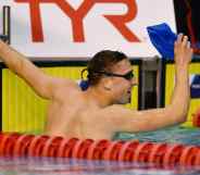 Dan Jervis celebrates winning the men's open 1500m freestyle at the British Swimming Championships 2017