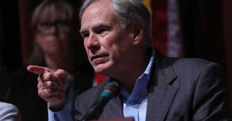 Texas governor Greg Abbott pointing an angry finger