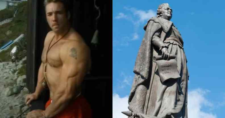 Billy Herrington and the statue of Catherine the Great in Odessa, Ukraine