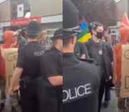 Police attended a protest staged by the far-right at a Bristol library