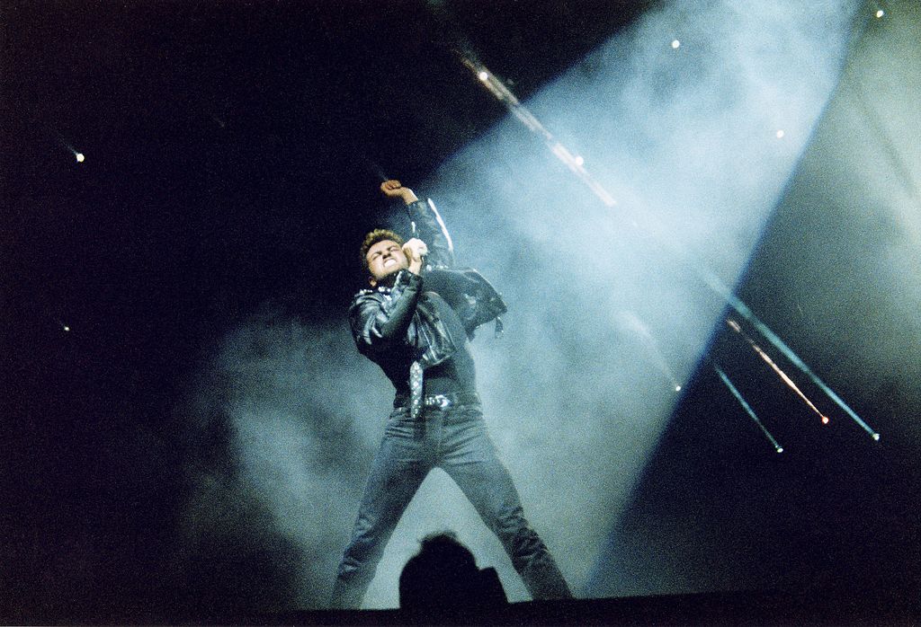 George Michael performs on stage on his 'Faith' tour, at Earls Court Arena on June 15th, 1988.