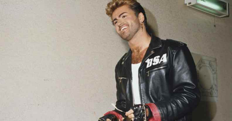 George Michael (1963-2016) pictured wearing a leather jacket with BSA logo backstage during the Japanese/Australasian leg of his Faith World Tour.