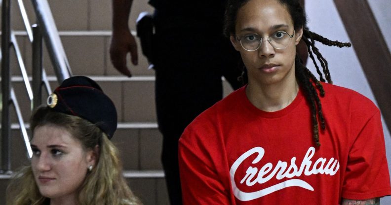 Brittney Griner walks to the court