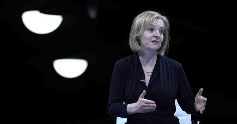 Foreign Secretary Liz Truss speaks during the Leeds Hustings at Elland Road on July 28, 2022