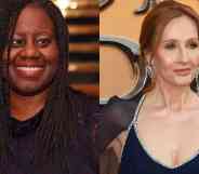 A side by side image of Labour MP Marsha de Cordova wearing a dark top with her hair in braids and Harry Potter author JK Rowling wearing a blue dress with sequins along the seems and a matching cape with her hair styled in an updo