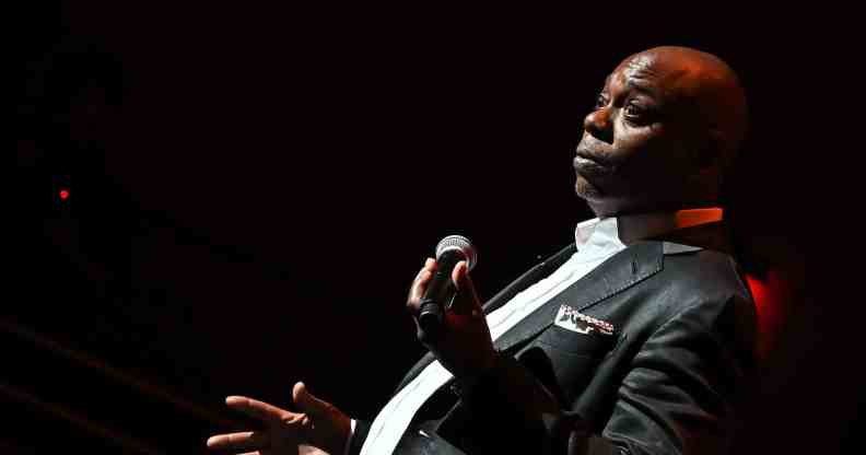 Dave Chappelle performs onstage during the Dave Chappelle theatre dedication ceremony at Duke Ellington School of the Arts on June 20, 2022 in Washington, DC.