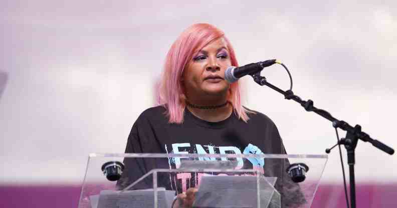 Fallon Fox speaks at an LGBTQ+ Pride event