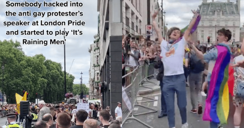 Pride-goers claim to have 'hacked' anti-LGBTQ+ protesters' sound-system with It's Raining Men