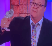 Russell T Davies accepts It's a Sin's award for best TV drama at the South Bank Sky Arts Awards