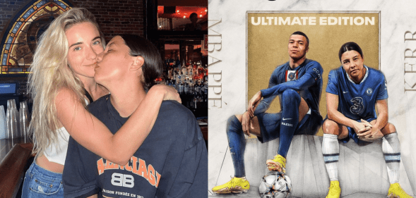 Sam Kerr and Kristie Mewis next to the FIFA 23 global cover