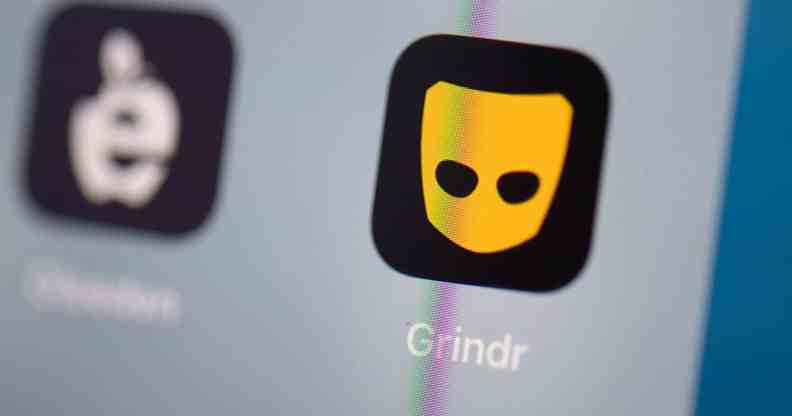 This illustration picture taken on July 24, 2019 in Paris shows the logo of the US social networking application Grindr on the screen of a tablet.