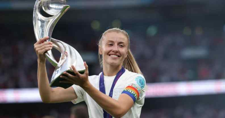 England's Leah Williamson wore Stonewall's rainbow captain armband during the Euros 2022.