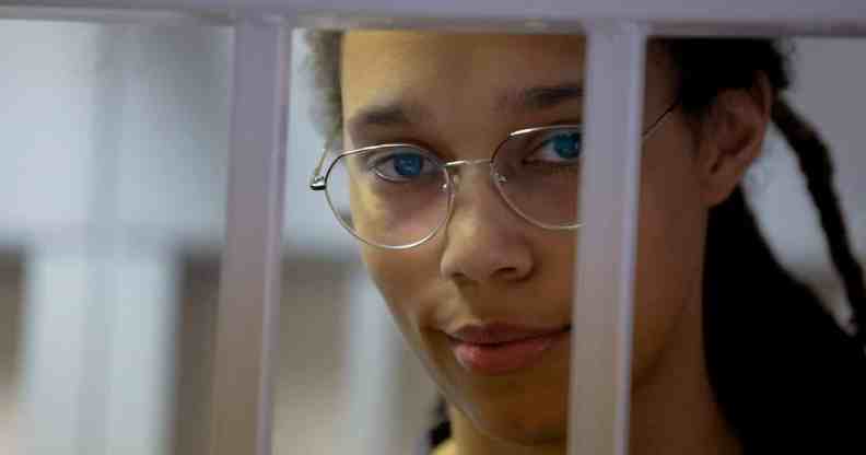 Brittney Griner looks out of a jail cell