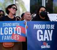 Protestors in front of Florida State Senator Ileana Garcia's office after the passage of the Parental Rights in Education bill, dubbed the "Don't Say Gay" bill by LGBTQ activists.