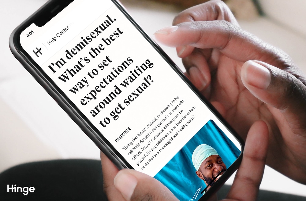 Hinge's new NFAQ feature shown on a smartphone 