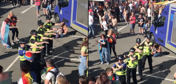 Lincolnshire officers dancing the Macarena at Lincoln Pride