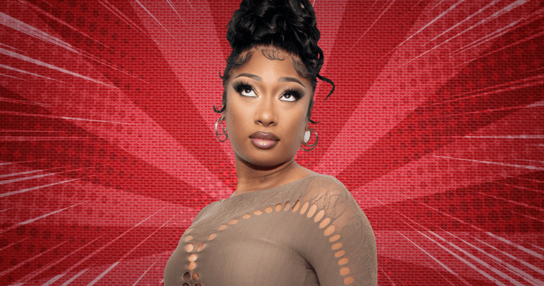 Megan Thee Stallion on a red background