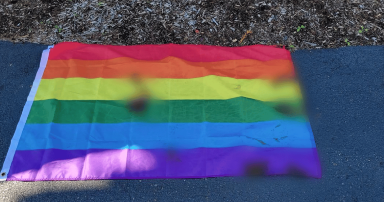 The Pride flag vandalised by anti-LGBTQ+ residents in Pennsylvania.