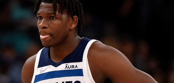 Anthony Edwards #1 of the Minnesota Timberwolves reacts against the Memphis Grizzlies during Game Two of the Western Conference First Round at FedExForum