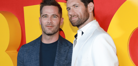 Luke Macfarlane and Billy Eichner attend Universal Pictures's Bros New York premiere