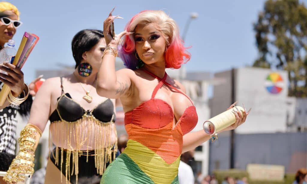 Rapper Cardi B performing with dancers in the background. (Getty)