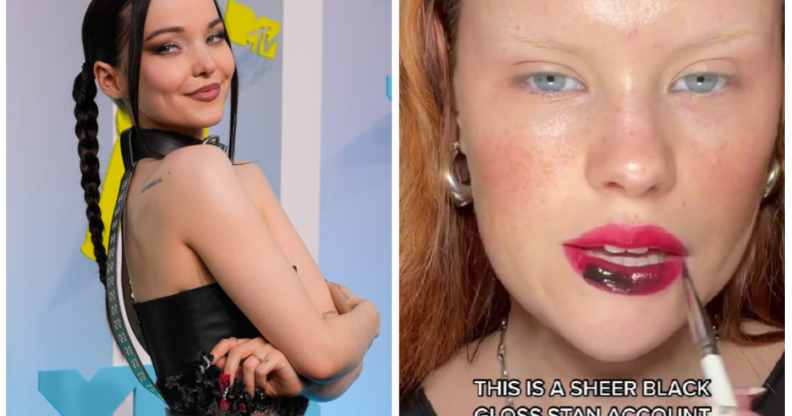 TikTok is trying out the new black lip gloss beauty trend worn by the likes of Dove Cameron.