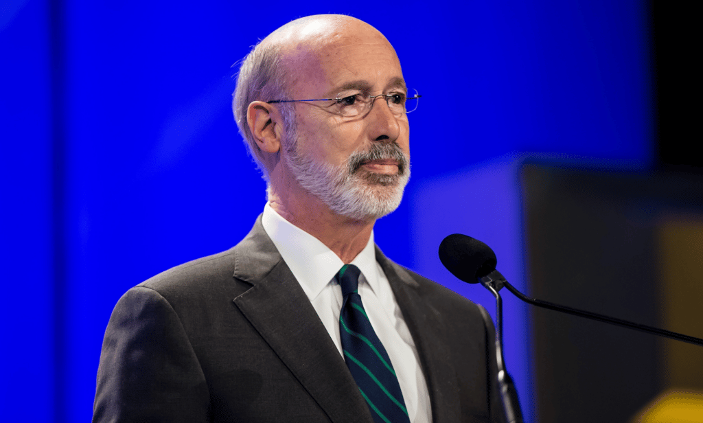 Pennsylvania governor Tom Wolf speaks at a podium