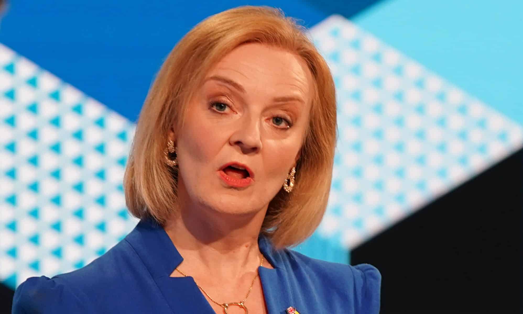 Liz Truss speaks during a Tory leadership electing hustings