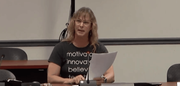 Dawn Riggs testifies against an anti-trans, anti-LGBTQ+ proposal by the Ohio state board of education