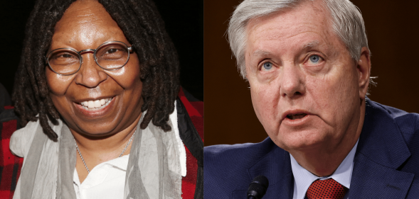 Side by side images of Whoopi Goldberg and Lindsey Graham