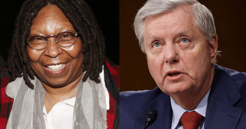 Side by side images of Whoopi Goldberg and Lindsey Graham