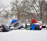 A homeless camp site during the winter in Denver, Colorado