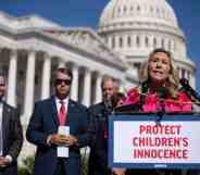 Rep. Marjorie Taylor Greene speaks during a news conference on Capitol Hill