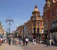 A pedestrianised street in the middle of Briggate, Leeds.