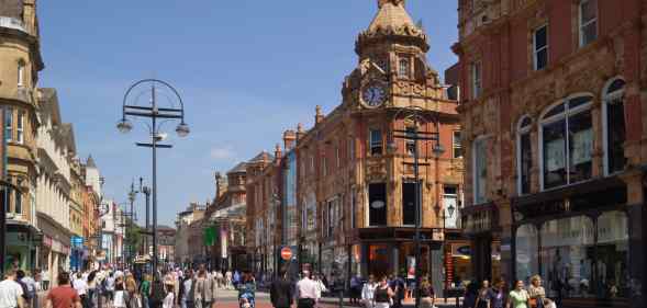 A pedestrianised street in the middle of Briggate, Leeds.