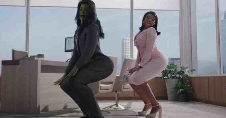 She-Hulk and Megan Thee Stallion twerking. (Disney+)