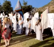 BYU students and others dressed as angels.