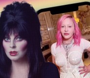 A cut-out image of Elvira superimposed next to an image of Madonna's TikTok clip