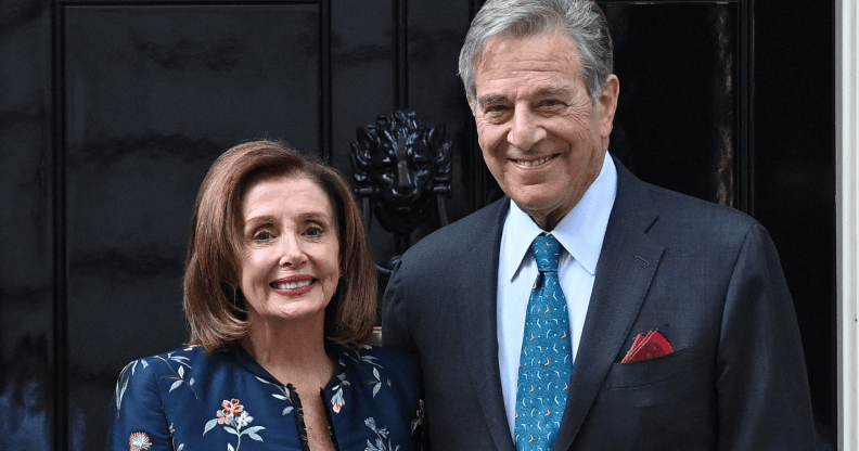 US speaker of the House Nancy Pelosi stands alongside her husband Paul outside