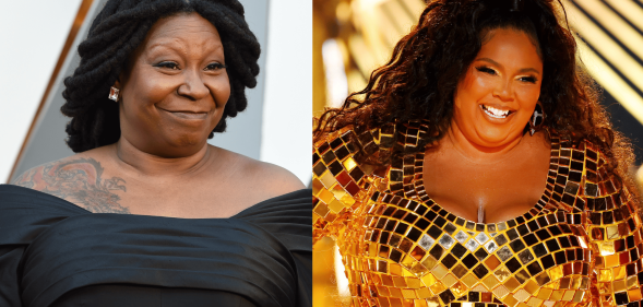 Side by side images of Whoopi Goldberg and Lizzo