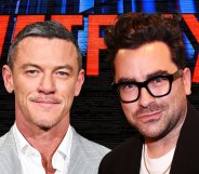 A Netflix promo of actor Luke Evans and actor-writer-director Dan Levy. (Getty)