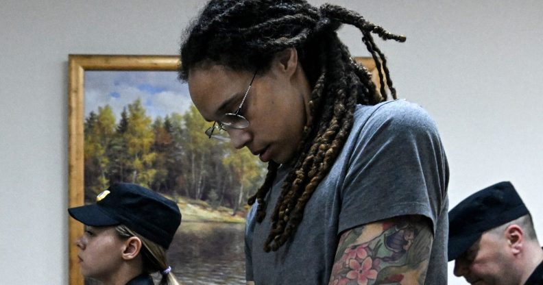 Brittney Griner leaves the courtroom after the court's verdict in Khimki outside Moscow.