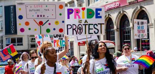 a Pride march during the 2022 Brighton Pride.