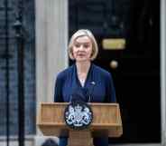 Liz Truss is seen making resignation statement outside 10 Downing Street.