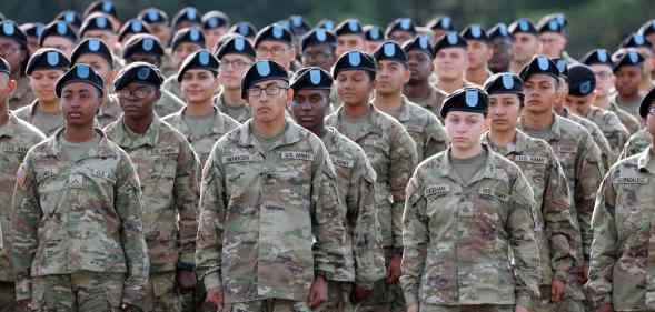 US Army soldiers participate in a Family Day ceremony while attending basic training at Fort Jackson.