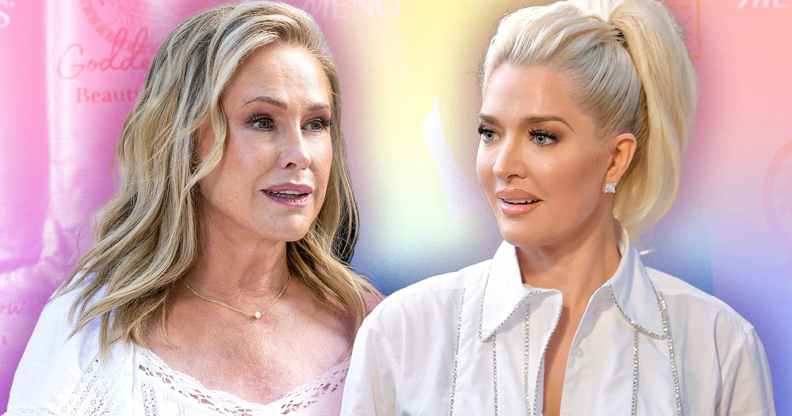 A graphic showing images of Real Housewives of Beverly Hills stars Kathy Hilton and Erika Jayne