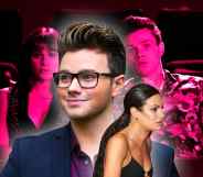 Collage of Chris Colfer and Lea MIchele in their Glee roles and today