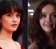 A split/screen image of actor Olivia Cooke, with the right image showing her character Emma Decody in Bates Motel. (Getty/A&E)